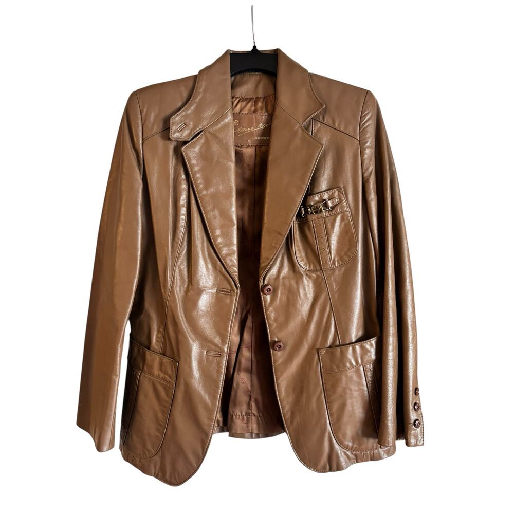 Vintage Etienne Aigner Women’s Leather Blazer Jacket Camel Brown Fitted Size 12